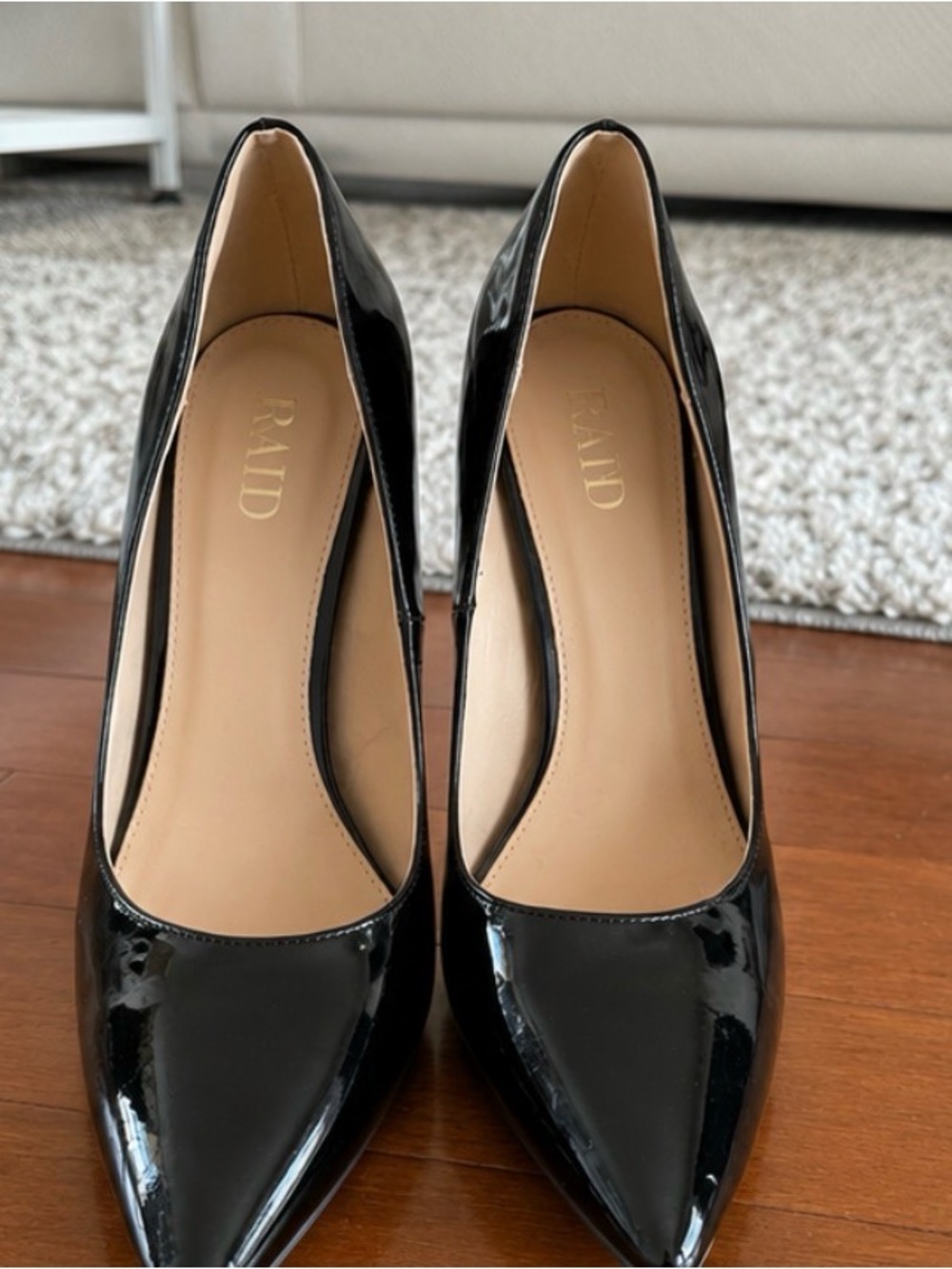 RAID Black Patent Pointed-Toe High Heels